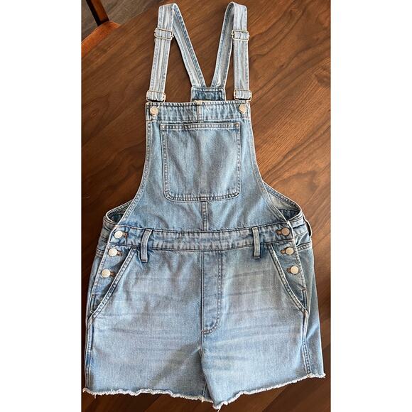Madewell Adirondack Denim Short Overalls with Raw Hem Size Medium Style #AK284 - Picture 1 of 10
